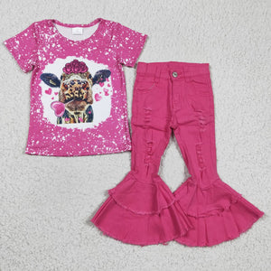 Valentine cow pink  top +  jeans outfits