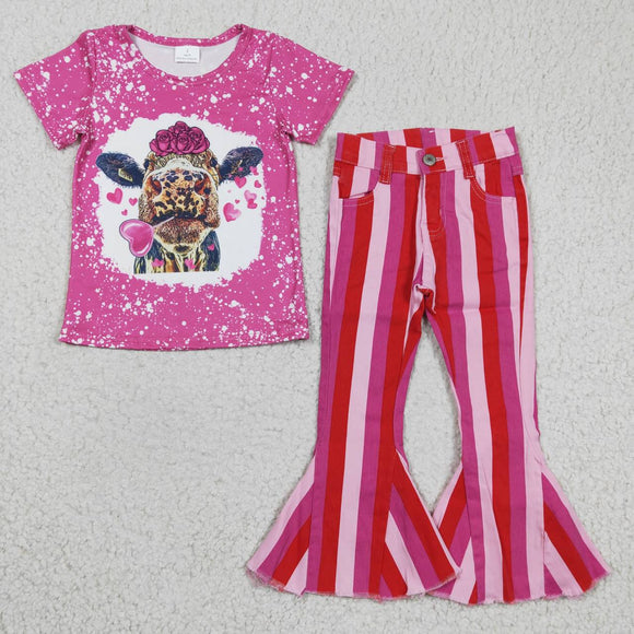 Valentine cow pink  top + stripe jeans outfits