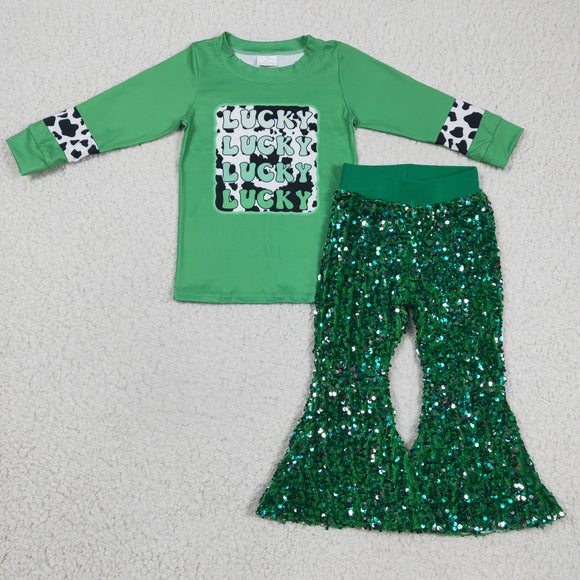 lucky top and green sequins pants girls clothing