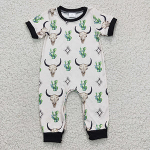 western skull cow and cactus  romper