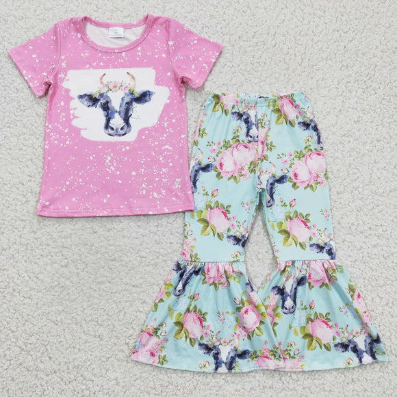 flower and cow pink girls outfits