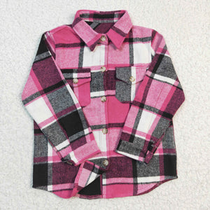 long sleeve pink plaid T-shirts