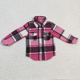 long sleeve pink plaid T-shirts