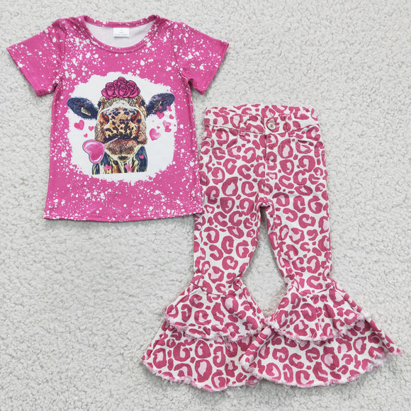 Valentine cow pink  top +leopard  jeans outfits