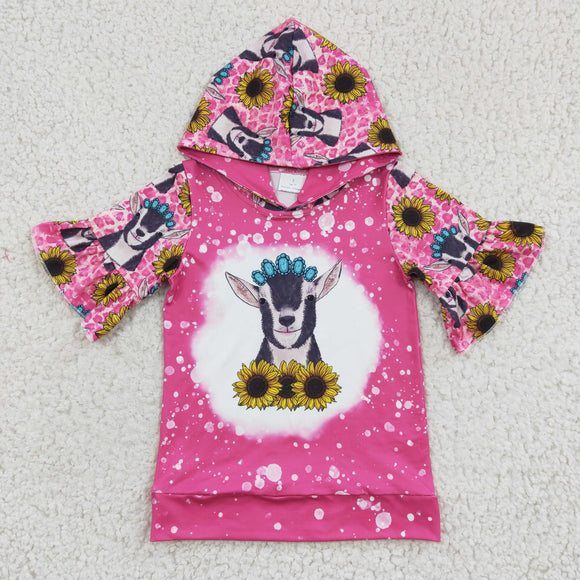 pink flower and cow short sleeve  hoodie  top
