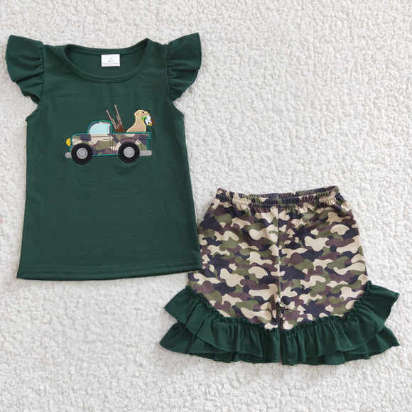 green embroidery dog girls outfits