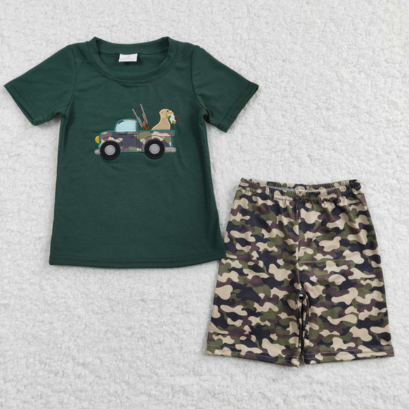 summer green embroidery dog boy outfits