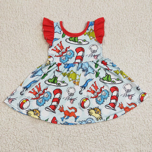 short sleeve red cartoon girls dress