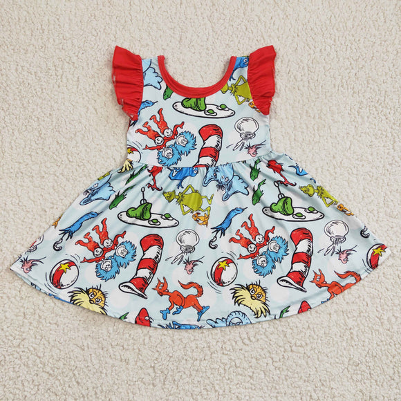 short sleeve red cartoon girls dress