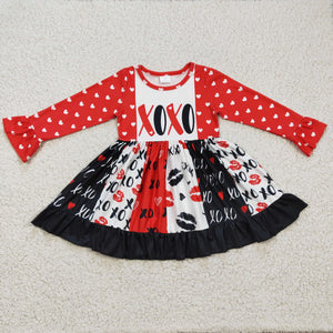 Valentine's red and black love xoxo girls twirl dress