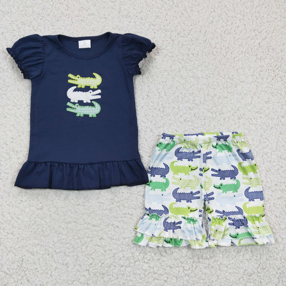 summer Embroidered crocodile girl clothing