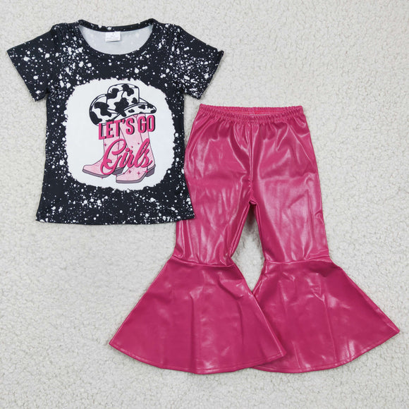 let's go girls black top +pink Leather pants outfits