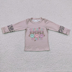 Easter leopard long sleeve brown girls top