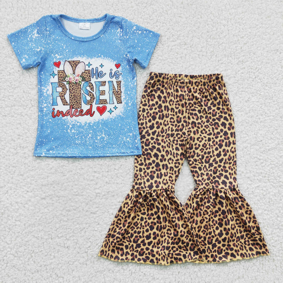 Easter blue and leopard  girls clothing