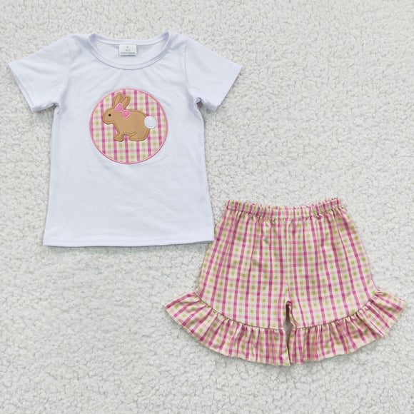 Easter  embroidery Bunny plaid girls outfits