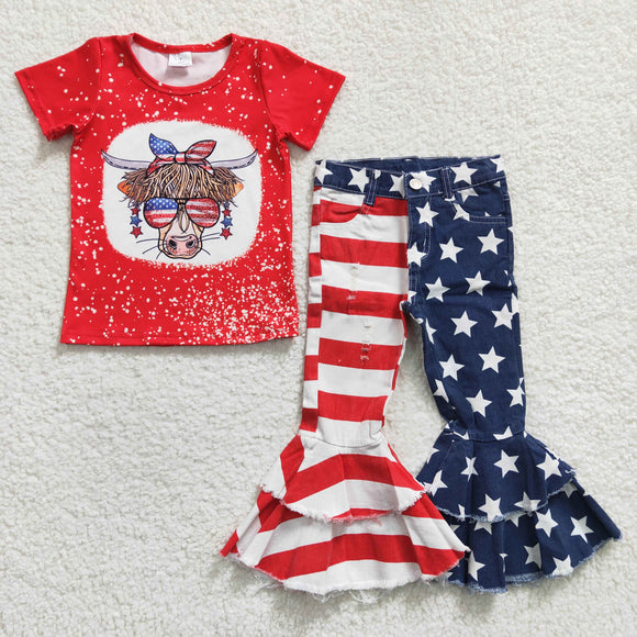 4th of July  girls  top +star jeans outfits