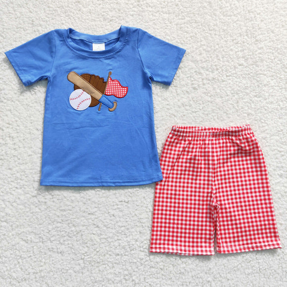 embroidery blue baseball red plaid outfits