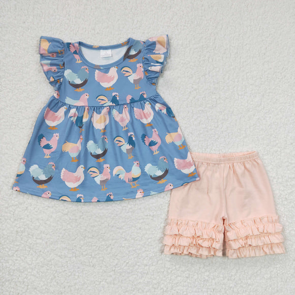 summer chicken blue and pink girls clothing