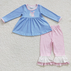 Easter embroidered blue and plaid girls clothing