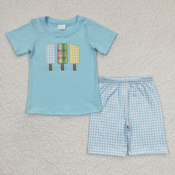 summer Embroidered popsicle blue boy clothing