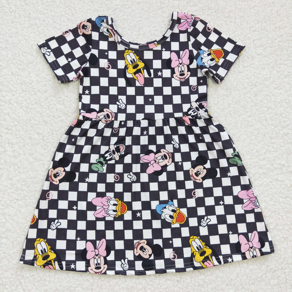 summer cartoon checkerboard girls dress