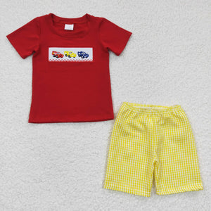 Embroidered red car  boy clothing