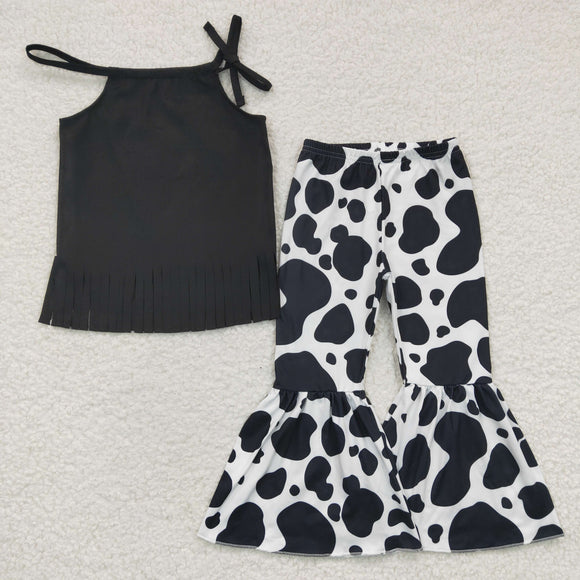 black tassel and cow leopard pants girls outfits