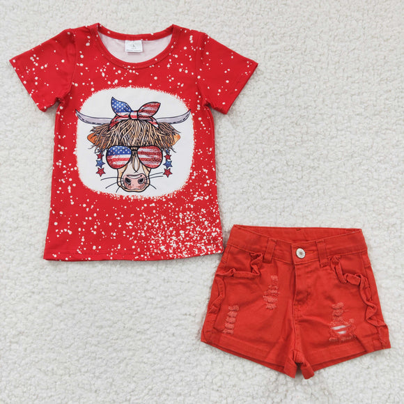 4th of July cow top +  Red Denim shorts outfits