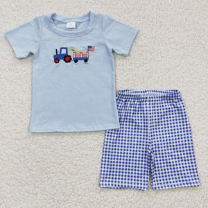embroidered 4th of July blue car boy outfits