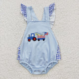 embroidered 4th of July car blue girls bubble