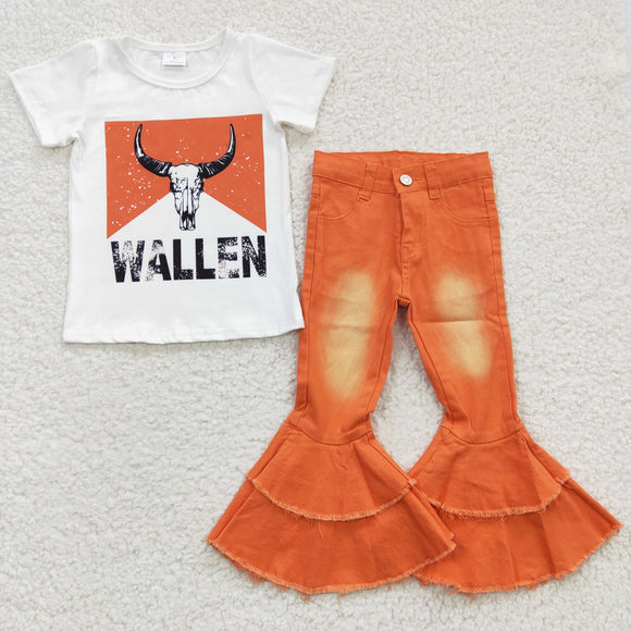 wallen skull cow girls top +orange jeans outfits