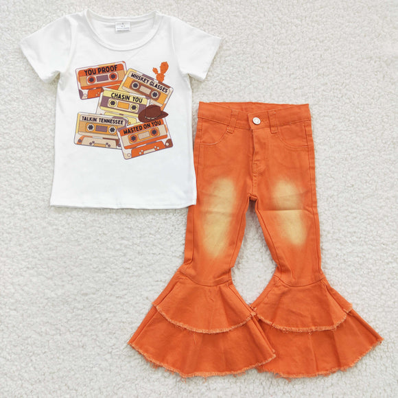 Magnetic tape girls top +orange jeans outfits