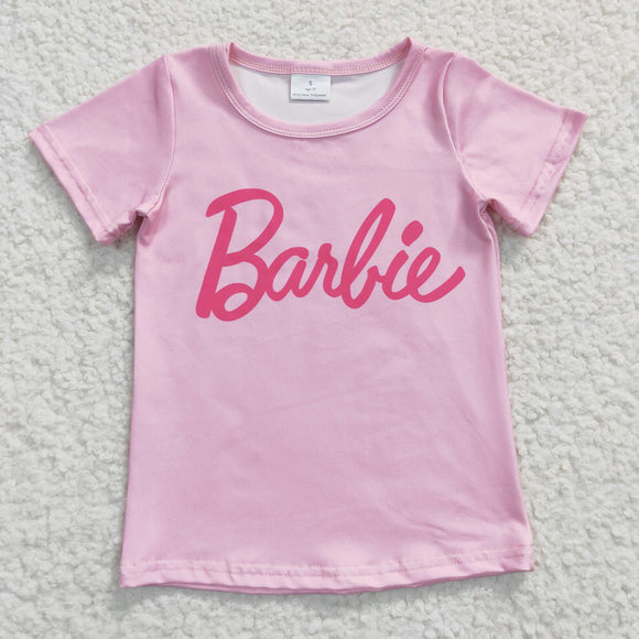 summer short sleeve pink barbie girls top