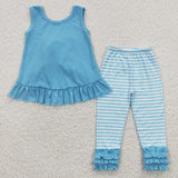 new style sleeveless blue girls outfits