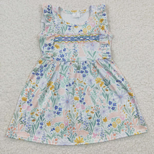 EASTER embroidered floral blue girls dress