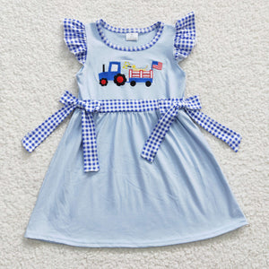 summer embroidered 4th of July blue girls dress