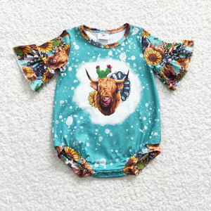 short sleeve western cow green romper