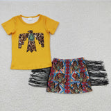 summer new style western yellow tassel girls outfits