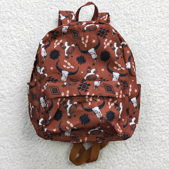 High quality western skull cow brown print backpack