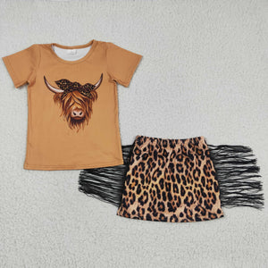 Best-selling style cow leopard tassel girls outfits