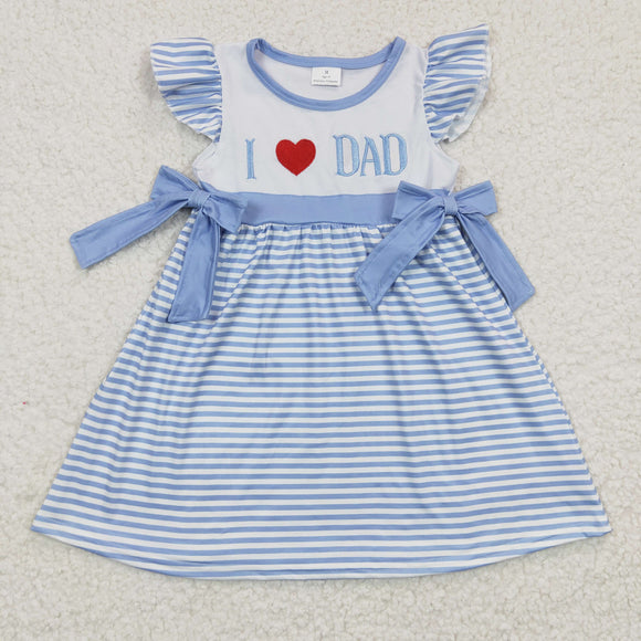summer i love dad blue embroidery girls dress