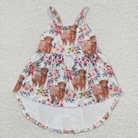 summer new style cow floral girls dress