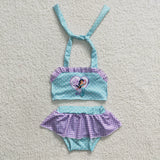 cartoon blue and purple dot princess swimsuit