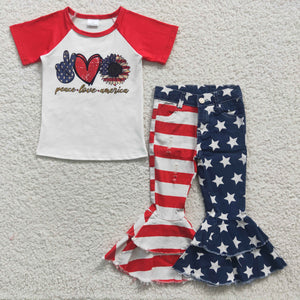 PEACE LOVE AMERICA girls  top +star jeans outfits