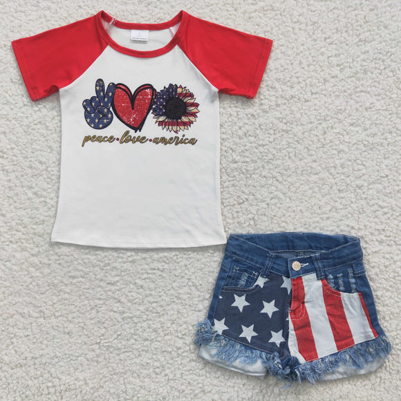 peace love america top +  Denim shorts outfits