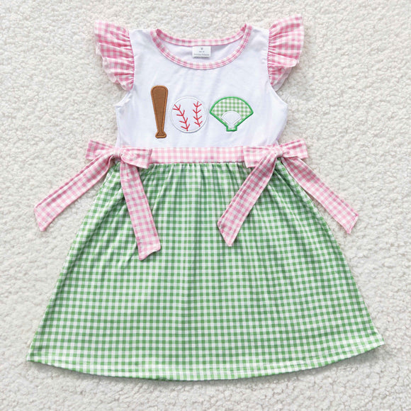 summer embroidered baseball pink and green girls dress