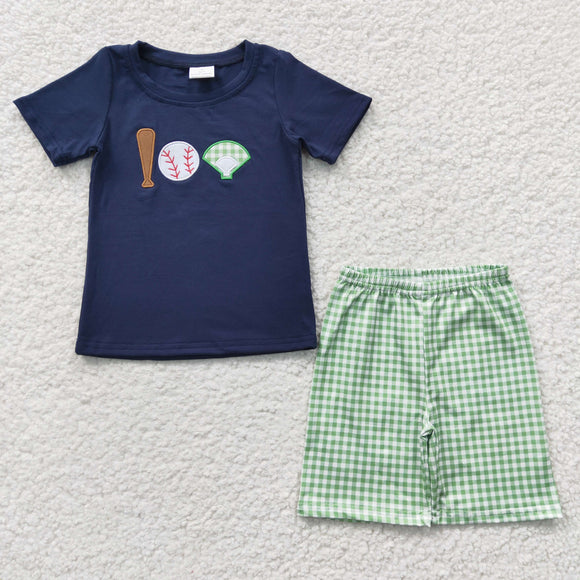 summer embroidered baseball navy blue boy outfits