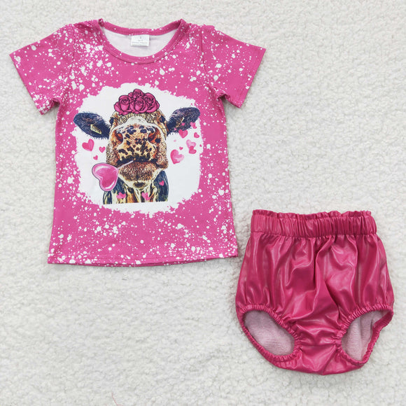 COW pink short sleeve top +pink  Leather bummies outfits