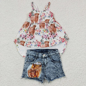 pre order cow top +  Denim shorts outfits