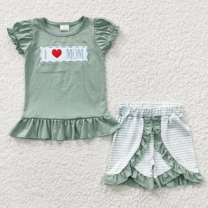 embroidered summer i love mom green girls outfits